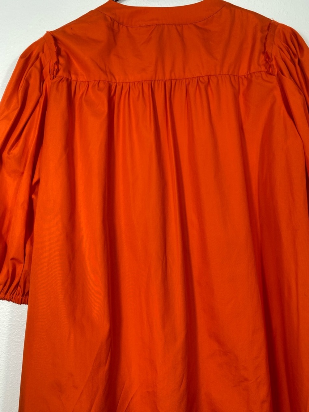 Button-Front Puff-Sleeve Mini Dress in Bold Orange Size 38 - Picture 6 of 16